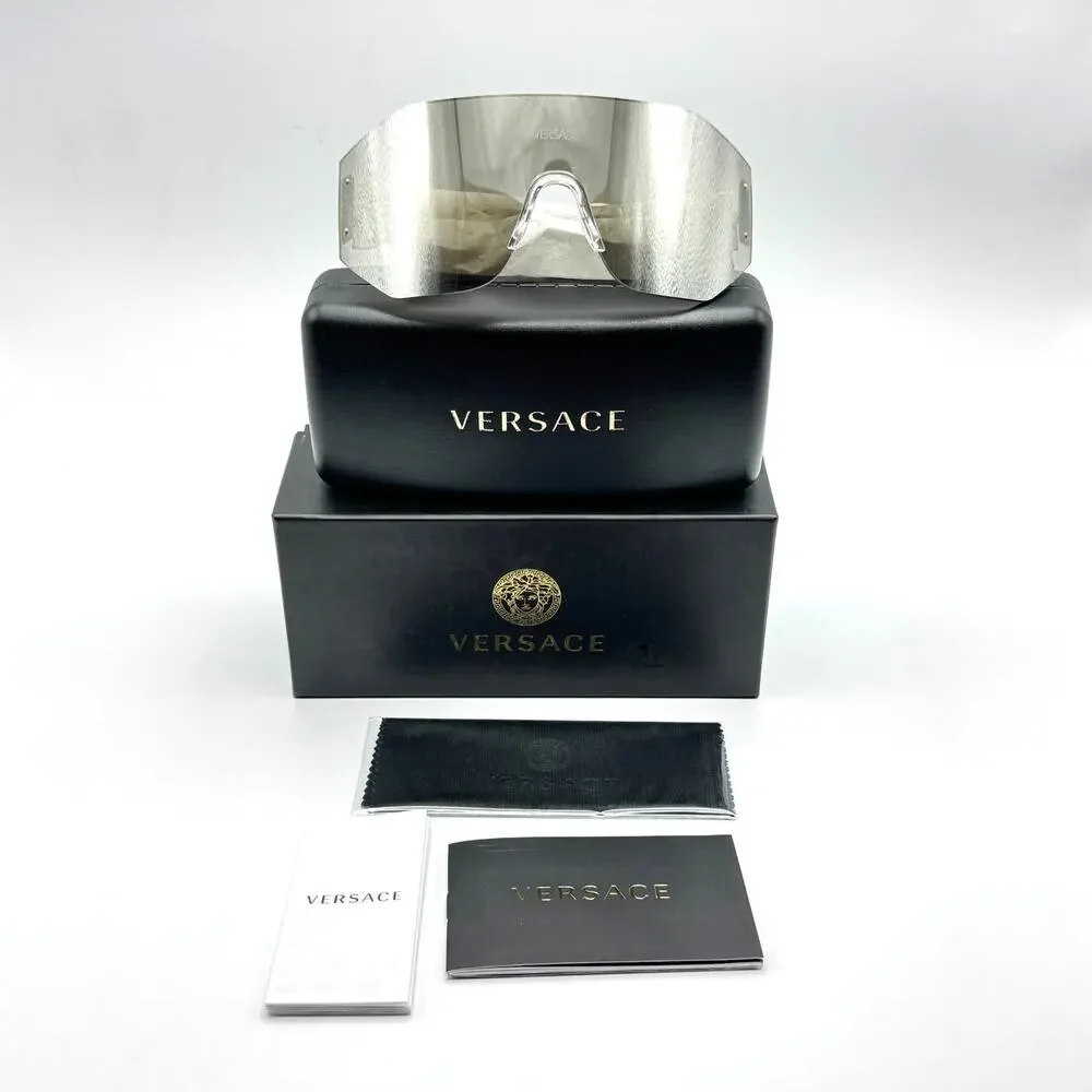 Versace Sunglasses 0VE2258 10026G Grey Silver Wrap Shield Lens Oversized New